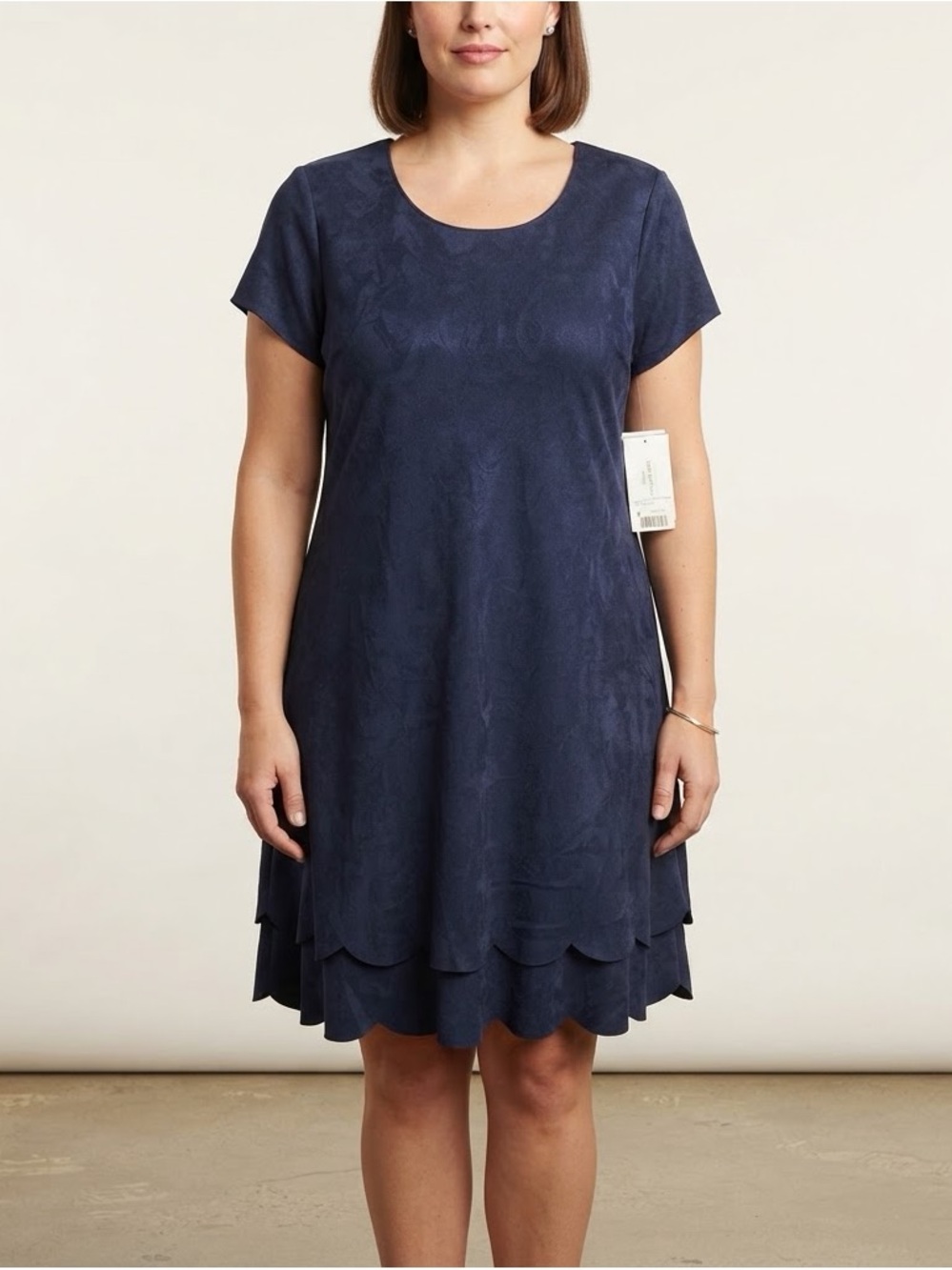 NWT Karin Stevens Size 14 Navy Blue Dress with Floral Design